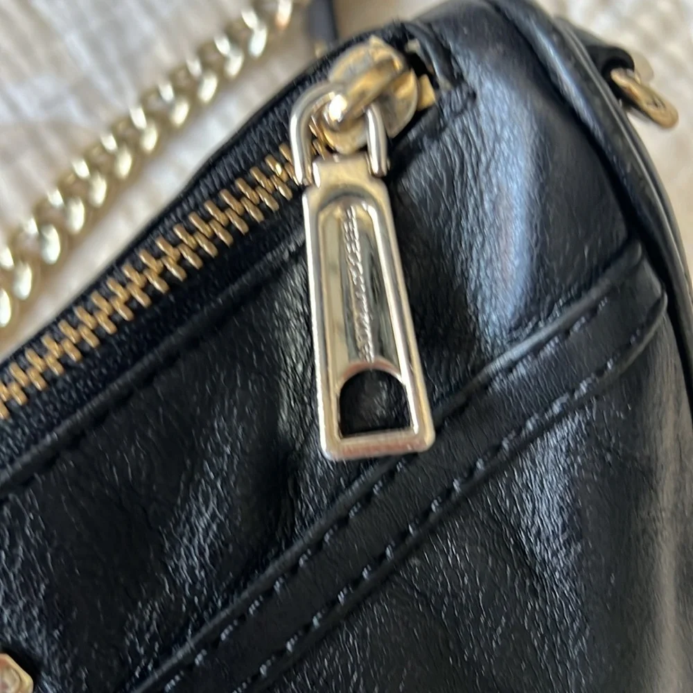 REBECCA MINKOFF BLACK LEATHER SILVER CHAIN LARGE MAC CROSSBODY BAG - Picture 11 of 14